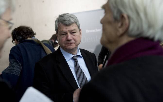 Deutschland, Berlin, Bundestag, Paul-Löbe-Haus, 2. Untersuchungsausschuss - NSU, Zeugenvernehmung Otto Schily SPD Minister a.D., Wolfgang Wieland, Bündnis 90 Die Grünen Mitglied des Ausschusses, 15.03.2013