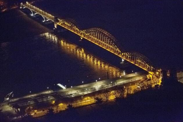 Luftbild, Südbrücke Köln bei Nacht, Rheinbrücke, Rhein, Köln, Rheinland; Köln, Nordrhein-Westfalen, Deutschland, Europa !ACHTUNGxMINDESTHONORARx60xEURO!