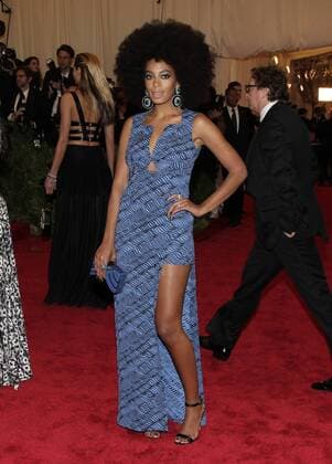 Solange Knowles arrives on the red carpet at the Costume Institute Benefit for the PUNK: Chaos to Couture exhibition at the Metropolitan Museum of Art in New York City on May 6, 2013.  NYP20130506193
