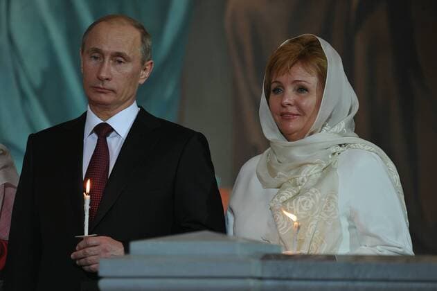 Russian Prime Minister Vladimir Putin and his wife Lyudmila during Night Easter service in the Christ the Savior Cathedral. 