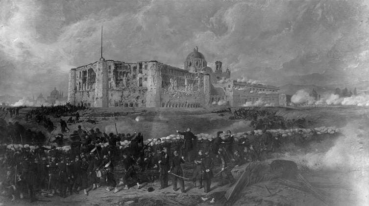 Beauce : Taking the Saint Xavier Fort before the siege of Puebla ( Mexico ) Napoleon III supported the Archduke of Austria who was proclaimed Emperor of Mexico. Later the French withdrew support and the fall of Puebla led to the downfall of the Emperor and he was shot., Österreich, Erzherzog UnitedArchives00104598 