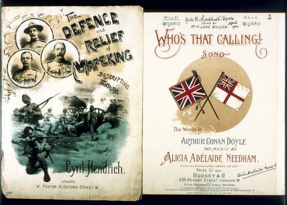 Boer War - song sheets - Who s That Calling by Arthur Conan Doyle and music by Alicia Adelaide Needham & The Defence and Relief of Mafeking by Cyril Hendrich Â UnitedArchives00125761 