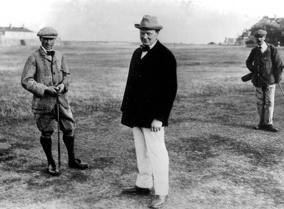 Winston Churchill (First Lord of the Admiralty) during a game of golf. 1913 UnitedArchives00419956 