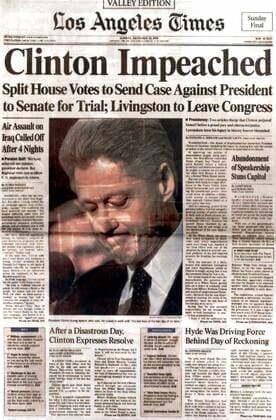 Bill Clinton - Clinton Impeached - Los Angeles Times 20th December 1998 UnitedArchives00500014 