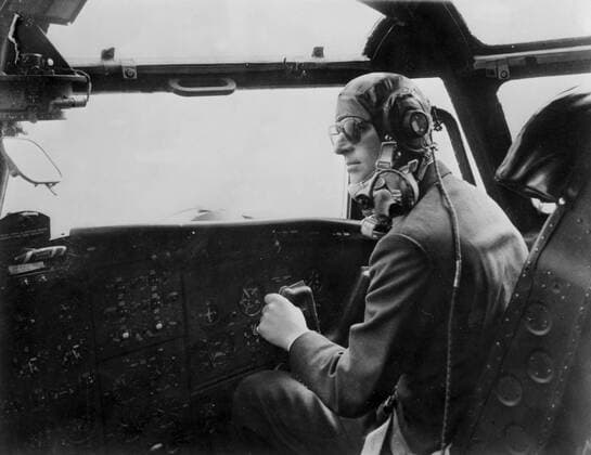 The Duke of Edinburgh wearing a flying helmet sits at the controls of a Blackburn Beverly transport aircraft April 10th 1956 UnitedArchives00506678 