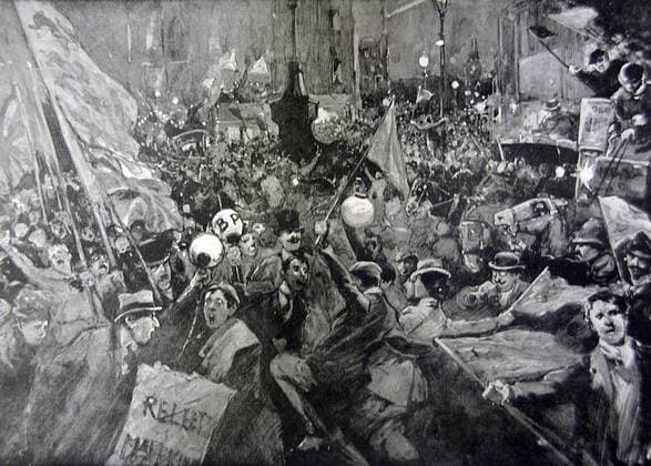 London celebrating relief of Mafeking in the Boer War in Picadilly Circus where celebrations continued for two days. 18th May 1900 drawn by Dudley Hardy UnitedArchives00551698 
