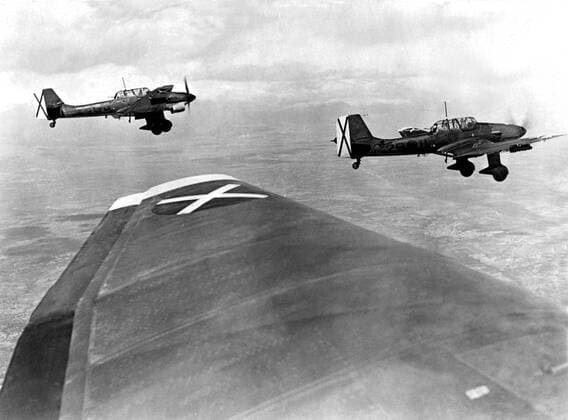 Condor Legion in Spanish Civil War Junkers Ju 87 bs (Stukas) on the Brunete Front. 1930 s UnitedArchives00551903 