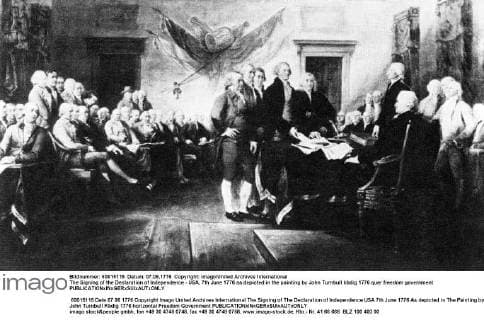 The Signing of the Declaration of Independence - USA, 7th June 1776 as depicted in the painting by John Turnbull UnitedArchives00764305 