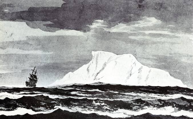 The Resolution passing to windward of a giant iceberg, having just become the first ship to sail south of the Antarctic Circle UnitedArchives00803319 