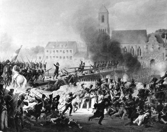 The Battle of Landshut took place on April 21, 1809, between the French, Württembergers (VIII Corps) and Bavarians (VII Corps) under Napoleon which numbered about 77,000 strong, and 36,000 Austrians under the General Johann Hiller. The battle resulted in a French victory. UnitedArchives00889362 