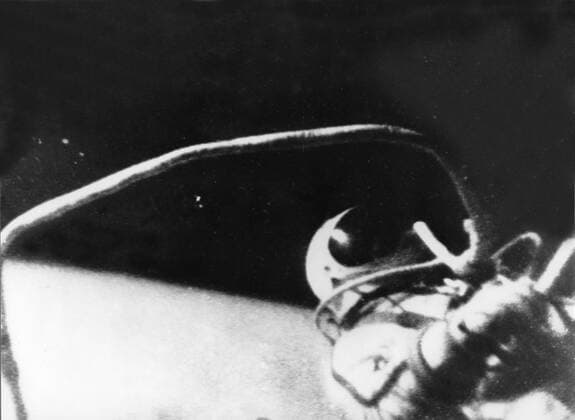 Soviet spaceman Alexei Leonov is pictured walking in space on 18th March 1965. UnitedArchives00934069 
