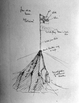 Amundsen s tent at the South Pole, sketched by Dr Edward A Wilson while it was blowing very cold .  UnitedArchives01161139