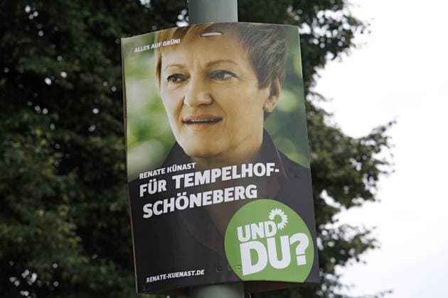 Berlin,GER,Deutschland,04.08.2013,Bundeswahlkampf zur Bundestagswahl am 22.September 2013,im Bild zu sehen:Ein Plakat der Partei die Gruenen,Renate Kuenast,Direktkandidat Tempelhof-Schoeneberg