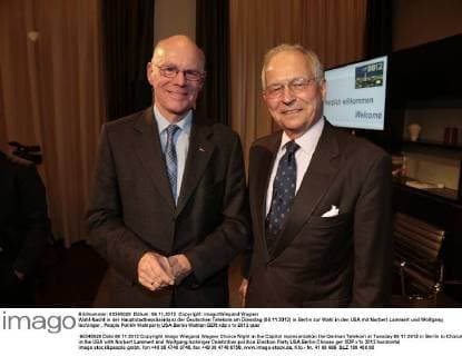 Wahl-Nacht in der Hauptstadtrepräsentanz der Deutschen Telekom am Dienstag (06.11.2012) in Berlin zur Wahl in den USA mit Norbert Lammert und Wolfgang Ischinger .