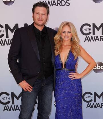 Blake Shelton and his wife Miranda Lambert arrive on the red carpet at the 47th Annual Country Music Awards at the Bridgestone Arena in Nashville, November 6, 2013.  CMA20131106205