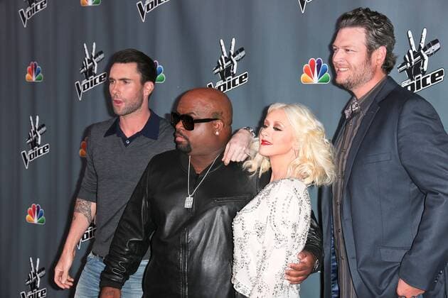 Adam Levine, CeeLo Green, Christina Aguilera und Blake Shelton beim The Voice Season 5 Top 12 Event am 7.11.2013 in Universal City The Voice Season 5 Top 12 in Universal City, Los Angeles, 2013 