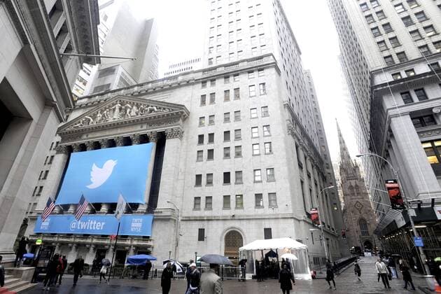 Twitter Banner an der New York Stock Exchange zum Bösrsengang des sozialen Netzwerks. New York, 07.11.2013 Foto:xD.xVanxTinex xFuturexImage