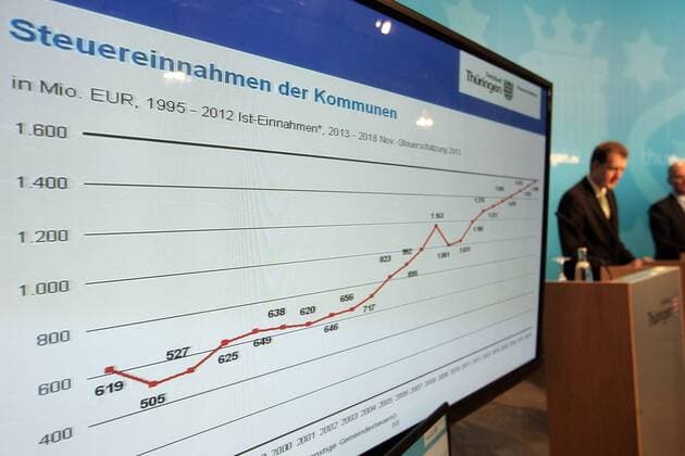 Erfurt, 12.11.2013 Regierungsmedienkonferenz in der Thüringer Staatskanzlei Finanzstaatssekretär Dirk Diedrichs stellt die Ergebnisse der regionalisierten Steuerschätzung für Thüringen und die Kommunen im Freistaat für die Jahre 2013 bis 2018 vor