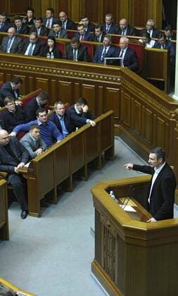 MP Vitali Klitschko speaks from the rostrum during a sitting of the Verkhovna Rada in Kyiv, capital of Ukraine, December 3, 2013. UKRINFORM. 
