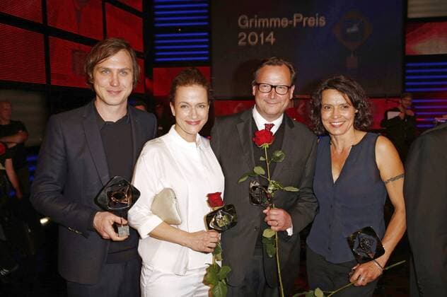 Lars Eidinger, Claudia Michelsen, Matthias Brandt und Ulrike Folkerts bei der Verleihung des 50. Grimme Preises 2014 im Theater der Stadt Marl. Marl, 04.04.2014 Foto:xS.xGabschx xFuturexImage