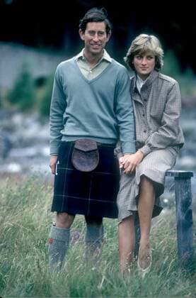 Prince Charles, Prince of Wales, and Diana, Princess of Wales, pose for photographers beside the River Dee in Scotland during their post-honeymoon visit to the Royal Residence at Balmoral Castle Charles and Diana at Balmoral 