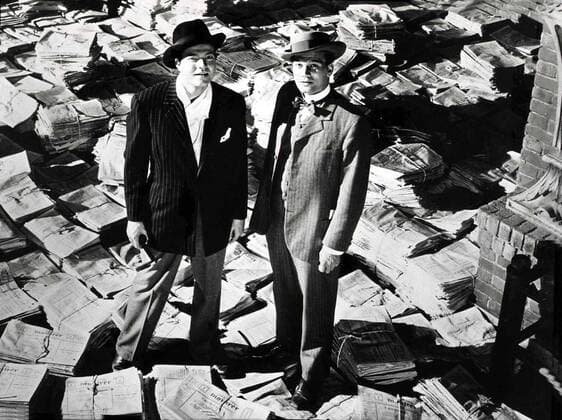 Orson Welles, Joseph Cotton Charles Foster Kane (Orson Welles,l) hat die Zeitung New York Enquirer gekauft und seinen Freund Jedediah Leland (Joseph Cotton) als Theaterkritiker engagiert. 1940 UnitedArchives01270770