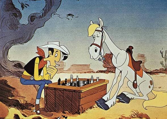 Lucky Luke, Jolly Jumpe Als das friedliche Staedtchen Daisy-Town von ueblen Schurken heimgesucht wird, ernennt man kurzerhand den aufrechten Cowboy Lucky Luke zum Sheriff. 1971 UnitedArchives01352672