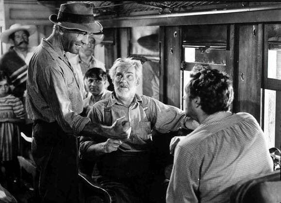 OSCARS. Bester Nebendarsteller. Preisträger 1941-1950 Humphrey Bogart, Walter Huston, Tim Holt Dobbs (H.Bogart,l) und Curtin (T. Holt,r) erfahren von dem alten Goldsucher Howard (W. Huston,m) von einer Goldader. 1947 UnitedArchives01367840