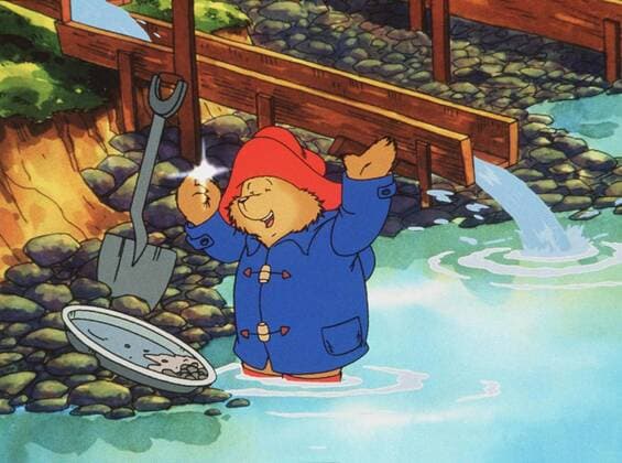 Baer Paddington hat in seinem Sieb Gold gefunden. 0 UnitedArchives01371768