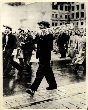 Jun. 19, 1953 - Riots And Demonstrations In East Berlin.. Workers In The Streets. Keystone Photo Shows:- Workers seen in the streets during the Riots and Demonstrations by 100,000 workers in East Berlin.. The Soviet Authorities declared Martial Law - and brought tanks into the city.  - ZUMAk09