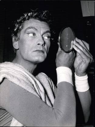 May 04, 1954 - Pictured is French actor Jean Marais, putting some finishing touches on his makeup five minutes before he had to head out onto the stage for his leading role in the play H?llenmaschine. The play in Hamburg was the first in a tour through Germany. The piece was created by Marais s friend Jean Cocteau. Marais doesn t just star in the piece though, he also contributed to staging and set design.  - ZUMAk09