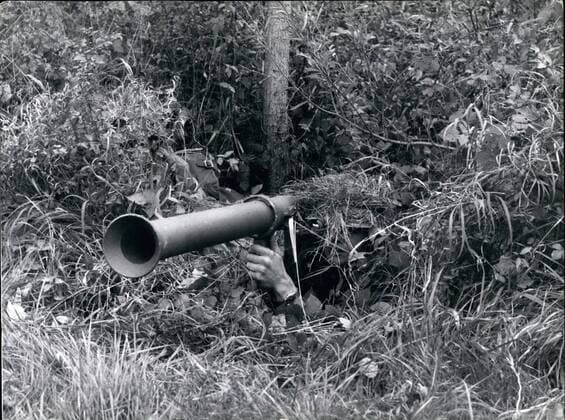 Oct. 10, 1956 - During a big maneuver the Munich Pioneer Battalion made a bridge over the river Donau newar Ingolstadt, which was 100 m long with 50 minutes. It was the first time, that soldiers of the new Germany army buildt a bridge over a river. Photo shows how the bridge became constructed.  - ZUMAk09