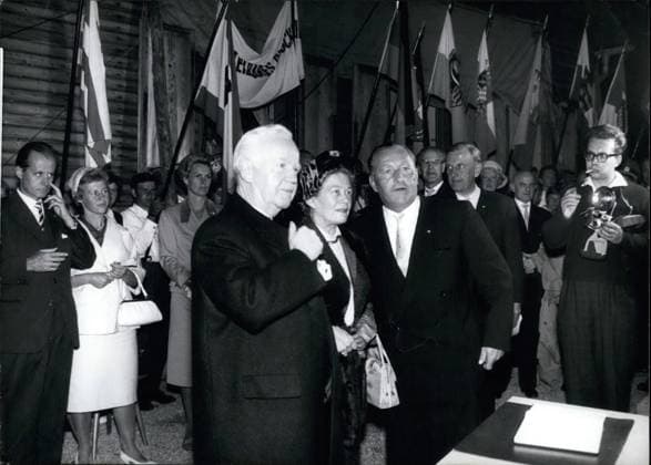 Jun. 06, 1960 - Demonstration for German Reunification. Federal President Heinrich Luebke took part in a demonstration for the German Reunification, which was held on the evening of June 17 on the Ã¢â‚¬Å Hoher WeissnerÃ¢â‚¬Â at the Iron Curtain near Kassel, Germany. OPS: President Heinrich Luebke and his wife with Dr. Kubitz, a member of the Committee Undivided Germany.  - ZUMAk09