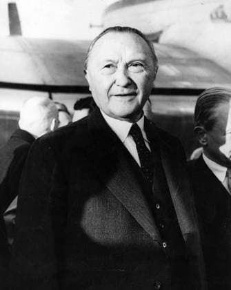 Sep. 27, 1954 - London, England, U.K. - Dr. KONRAD ADENAUER (1876-1967) was a German statesman who served as Foreign Minister and Chancellor of Germany. PICTURED: Adenauer at London airport to attend the Nine Power Conference in London. London United Kingdom  - ZUMAk09