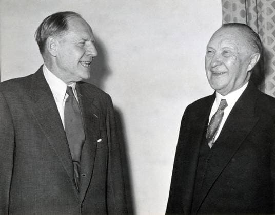 Oct. 3, 1956 - Berlin, Germany - ROBERT MURPHY chats with Dr. KONRAD ADENAUER at the Palais Schaumburg during his official visit to Germany. Berlin Germany  - ZUMAk09