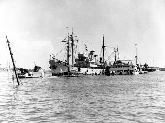 Nov. 12, 1956 - Port Said, Egypt - Suez Crisis also called Suez-Sinai War was the Israel-Egypt encounter at the end of October and the beginning of November 1956, which resulted in the route of a substantial part of the Egyptian army and Israel s seizure of the Sinai Peninsula, brought to a head the tension that had been simmering in Arab-Israeli relations for several years. PICTURED: The end of Suez Crisis - the ships sunk by Egypt during the war. . Port Said Egypt  - ZUMAk09