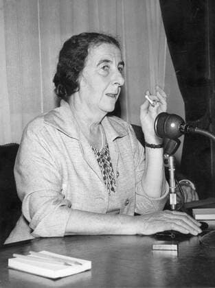 Aug. 11, 1958 - London, England, U.K. - GOLDA MEIR was the Iron Lady of Israeli politics years before the epithet was coined for Margaret Thatcher. David Ben Gurion once described her as the only man in the Cabinet. After the death of Levi Eshkol in 1969, Golda Meir was called out of retirement, at the age of 70, to become the prime minister of Israel. PICTURED: Meir at press conference in London. London UK  - ZUMAk09