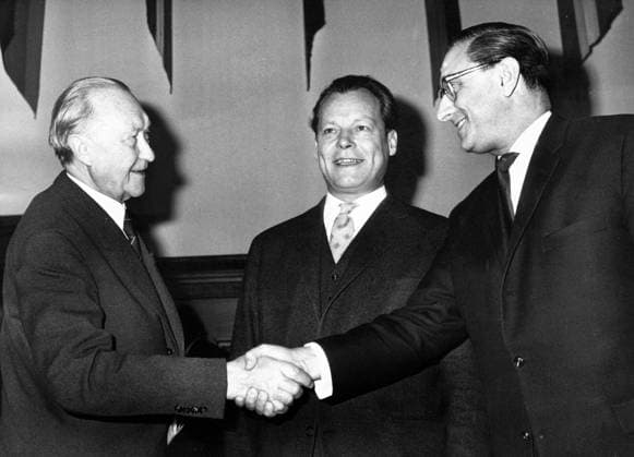 Jan. 12, 1960 - Berlin, Germany - West Germany s first chancellor KONRAD ADENAUER began his career in politics as a member of the Cologne City Council, becoming lord mayor of the city. Adenauer was elected Chancellor of the Federal Republic of Germany on 15 September 1949. PICTURED: Konrad Adenauer, The Ruling Mayor of Berlin, WILLY BRANDT, and Mayor FRANZ ANREHM. Berlin Germany  - ZUMAk09