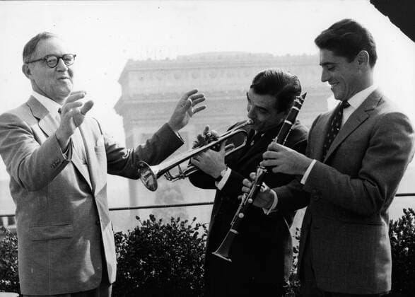 Oct. 2, 1960 - London, England, U.K. - BENNY GOODMAN (1909-1986), was an jazz and swing musician, clarinetist and bandleader. He was nicknamed the, King of Swing. PICTURED: Benny Goodman directing musicians. London UK  - ZUMAk09