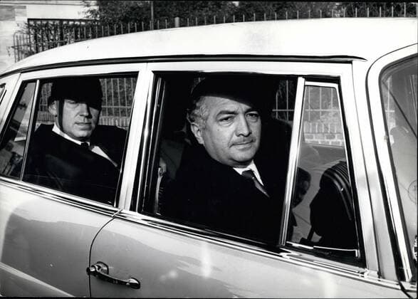 Nov. 11, 1962 - Hard Coalition-Orisis in Bonn- Few Hours after the Return of Chancellor Dr. Adenaur from Washington, the Factions ODU USU and FDP Trests for the Group verment-coalition of the Federal Rebublic of Germany. Opa.:The Departure of Dr. Mende the FDP Chairman right, and Wolfgang Doring left after the Session with Dr. Adenauer.  - ZUMAk09