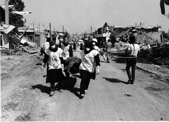 Sept. 20, 1982 - Beirut, Lebanon - United Nations relief and works agency for Palestine refugees at work at the Shatila Camp. Beirut Lebanon  - ZUMAk09