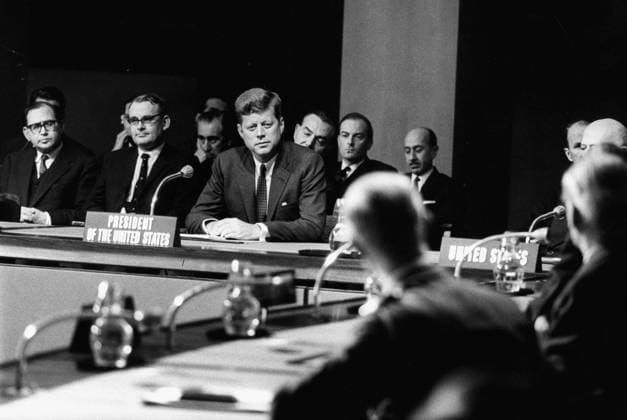 President JOHN F. KENNEDY. The Kennedy family is a prominent Irish-American family in American politics and government descending from the marriage of JOSEPH P. KENNEDY and ROSE FITZGERALD KENNEDY. The predominantly Democratic family is known for its US-style political liberalism. The best known Kennedy is the late President of the United States John F. Kennedy. The Kennedys are often compared to the Adams, Bush, and Taft families as among the most influential American political families. The Kennedy, Bush, and Adams families all have strong roots in the New England region of the United States of America. The Kennedy Compound is located in Hyannis, Massachusetts. Some commentators in the early 1960s made predictions that President John F. Kennedy would be first of a dynasty in the White House. But these predictions were not borne out, and the idea largely droppe  - ZUMAk09