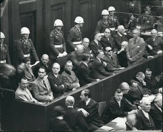 Oct. 10, 1946 - They Know Their Fate!!! Five Of The Chief Nazis In Dock During Final Stages Of Trial At Nuremberg: Five of the leading Nazis seen seated in the dock today at Nuremberg during the final session of the greatest war trial in history - they now know their fate... Photo shows Front Left to Right Herman Goering; Rudolf Hess; Joachimm Von Ribbentrop and Wilehelm Keitel. Behind Left to Right Baldur Von Scchirach and F~fitz Sauckel.  - ZUMAk09