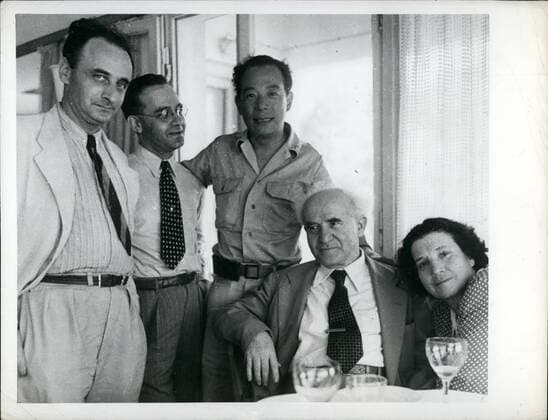 May 05, 1948 - New Premier of Israel and his wife: Tel Aviv, Israel - a recent photo of the new Premier of Israel, David Ben Gurion, and his wife, as they chatted with correspondents in Tel Aviv.  - ZUMAk09
