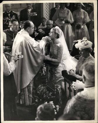 Apr. 19, 1956 - Prince Rainier and Grace Kelly Marry at Monaco Cathedral.: Photo shows Incident during the wedding ceremony of Prince Rainier and Grace Kelly at Monaco Cathedral today.  - ZUMAk09