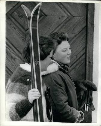Feb. 02, 1960 - Dutch Princesses On Winter Sports Holiday. Photo shows Princess Irene (left) and Princess Beatrix of the Netherlands, seen on their way to the ski-ing slopes at Saint Anton, Austria, where they are spending a winter holiday.  - ZUMAk09
