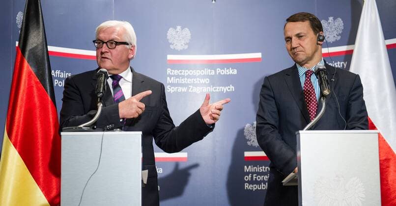 German Minister of Foreign Affairs Frank-Walter Steinmeier in Warsaw German Minister of Foreign Affairs Frank-Walter Steinmeier and Radoslaw Sikorski, Polish Minister of Foreign Affairs attend a press conference on July 23, 2014 in Warsaw, Poland. EN_01138314_0004 