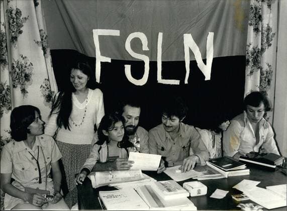 Jul. 07, 1979 - The FSLN representatives went to Nicaragua to protest against the Somoza regime. Pictured from left to right: Pablo Centano, Gloria Henriquez, Fabiola, Christina Pacheco, Rigoberto Cabezas Boza, Sheila Bladino, and Angel O Guevara. Hippopotamus s Spons  - ZUMAk09