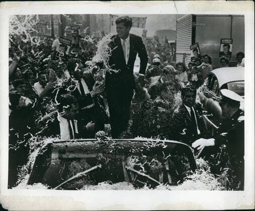 Oct. 10, 1959 - In memory of President John F. Kennedy campaigning for election to the Presidency, Senator John F. Kennedy is given a reusing ovation by the people.  - ZUMAk09