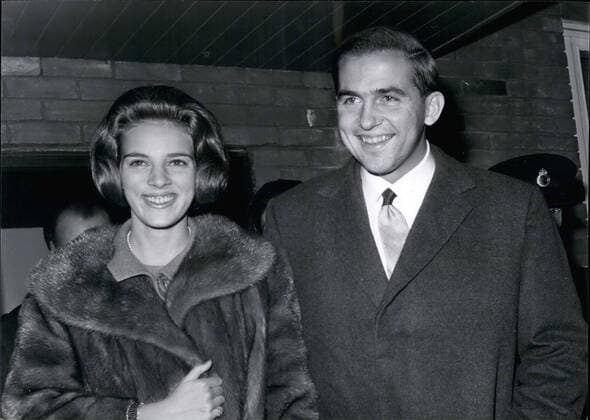 Nov. 15, 1964 - King Constantine And Queen Anne-Marie Of Greece Arrive For A Weeks Stay: King Constantine and has wife Queen Anne-Marie arrived at London Airport thus evening for a five days stay. The King is coming to London to attend the annual general meeting of the International Yacht Racing Union, they work be staying at the Claridge s Hotel. Photo shows King Constantine and Queen Anne-Marie seen on their arrival at London Airport this evening.  - ZUMAk09